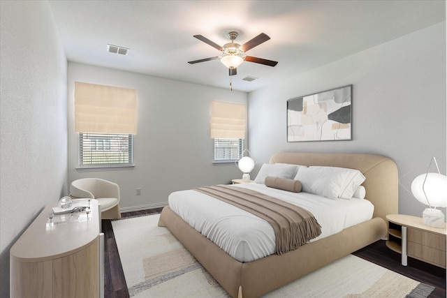 6049 Pensby Dr, Celina, TX 76227 - bedroom featuring baseboards, visible vents, wood finished floors, and ceiling fan