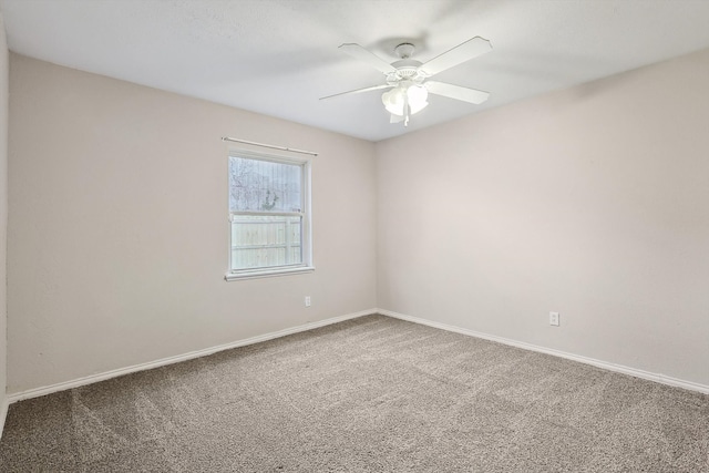 unfurnished room with ceiling fan and carpet floors