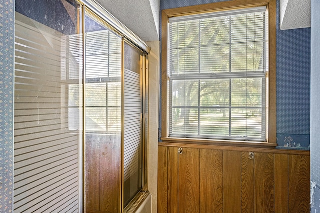 interior details featuring wooden walls