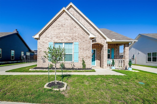 craftsman inspired home with a front lawn and a porch