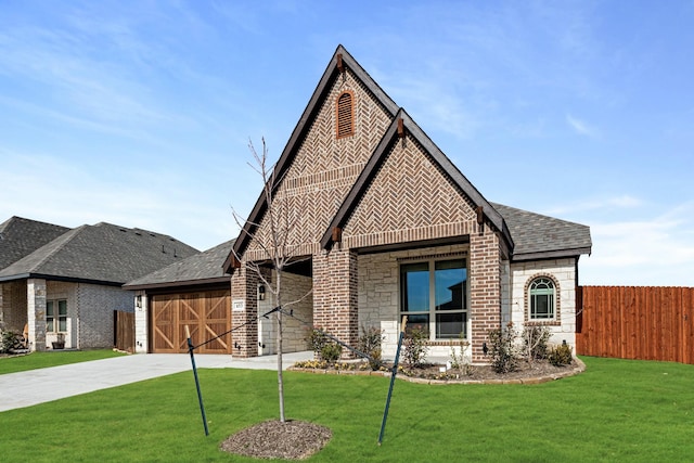 view of front facade featuring a front yard and a garage