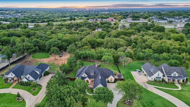 view of aerial view at dusk