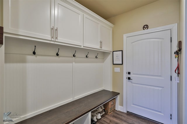 mudroom featuring dark hardwood / wood-style floors