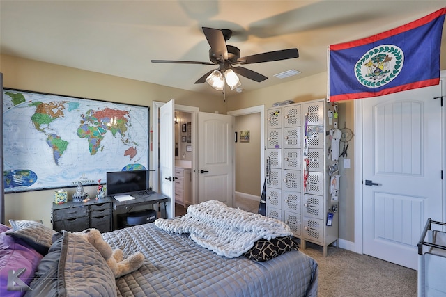 bedroom with carpet and ceiling fan