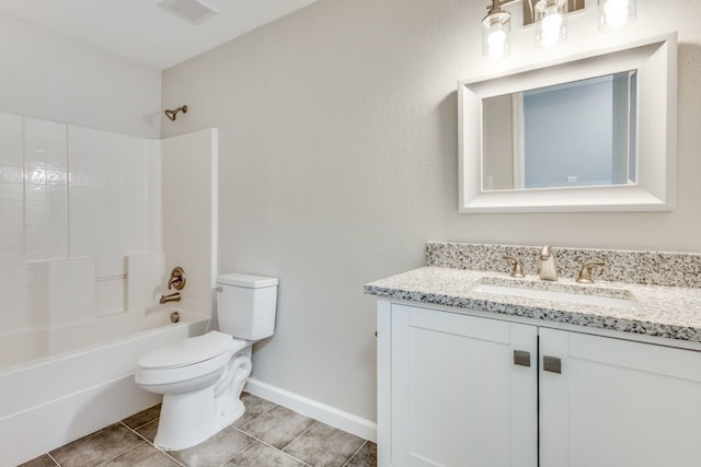 full bathroom featuring tile patterned flooring, vanity, toilet, and bathtub / shower combination