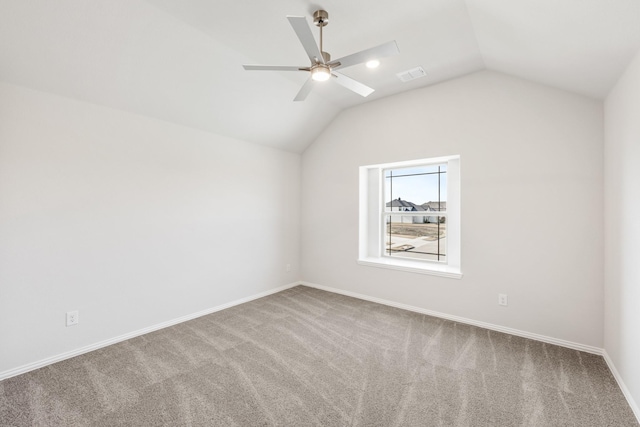 bonus room with vaulted ceiling, carpet, and ceiling fan