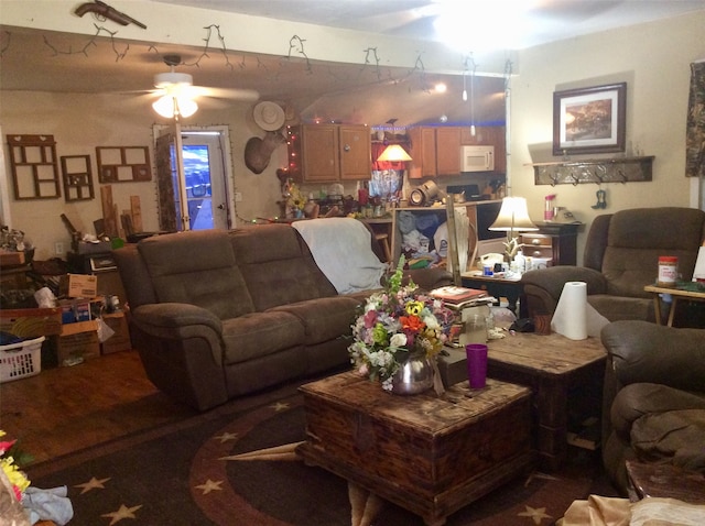 living room with ceiling fan