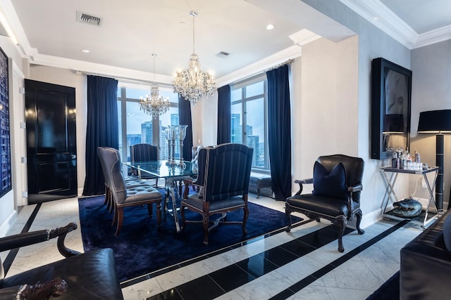 dining room featuring crown molding and a notable chandelier