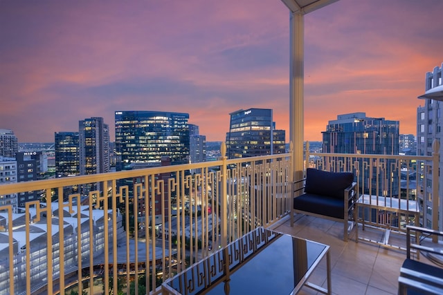 view of balcony at dusk