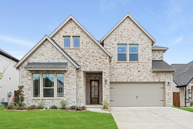 view of front facade featuring a garage and a front lawn