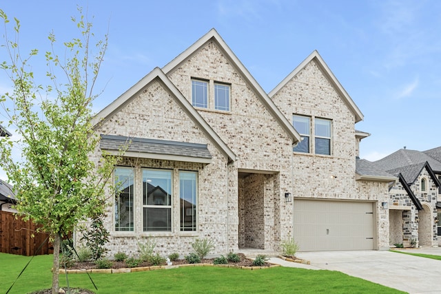 view of front facade featuring a garage and a front lawn