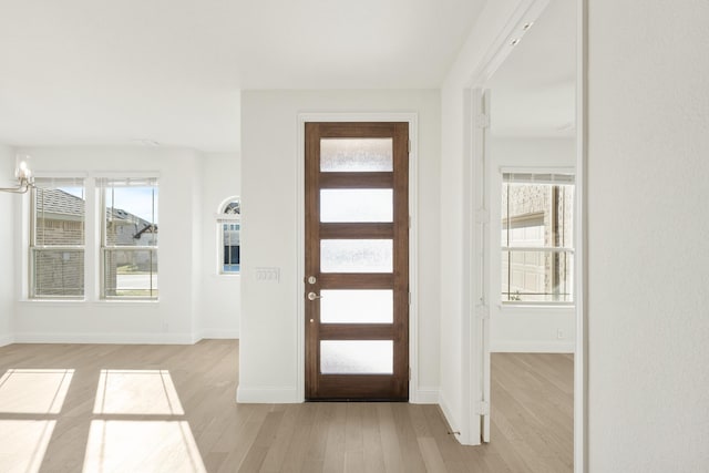 foyer featuring light wood-type flooring and a healthy amount of sunlight