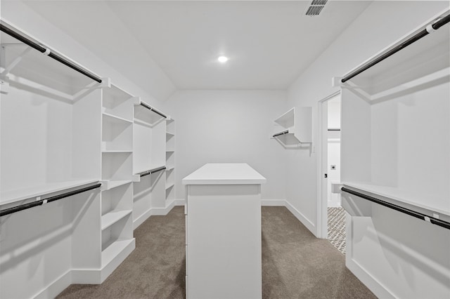 walk in closet with carpet