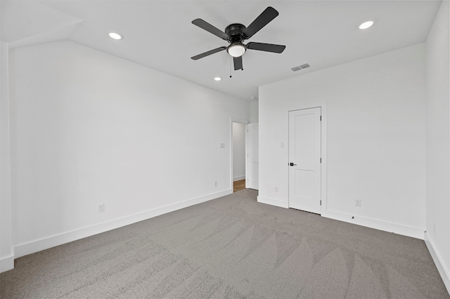 unfurnished bedroom with ceiling fan and carpet flooring