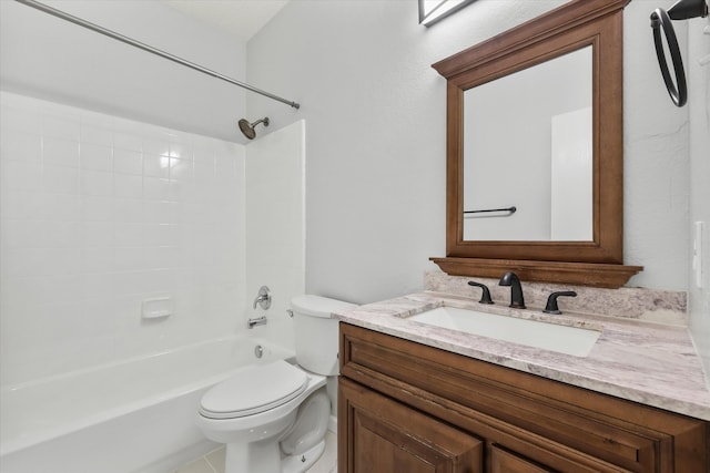 full bathroom featuring shower / bathtub combination, vanity, and toilet