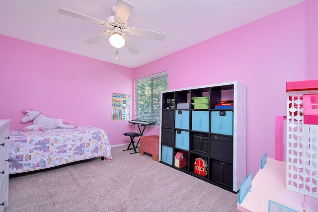 bedroom featuring carpet flooring and ceiling fan