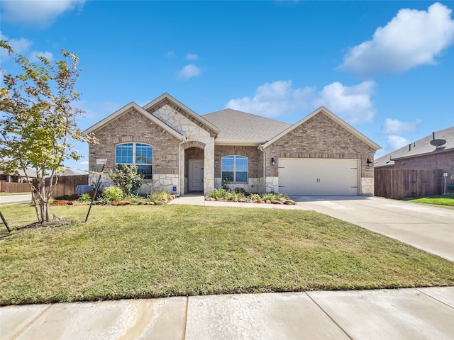 view of front of home featuring a garage and a front lawn