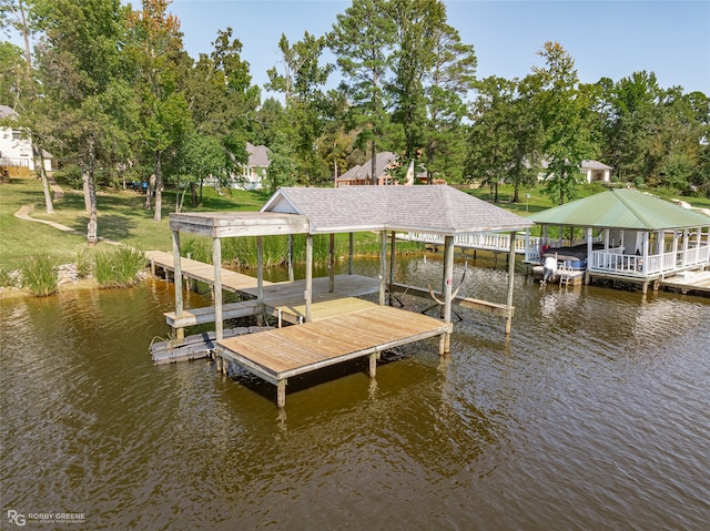 view of dock featuring a water view