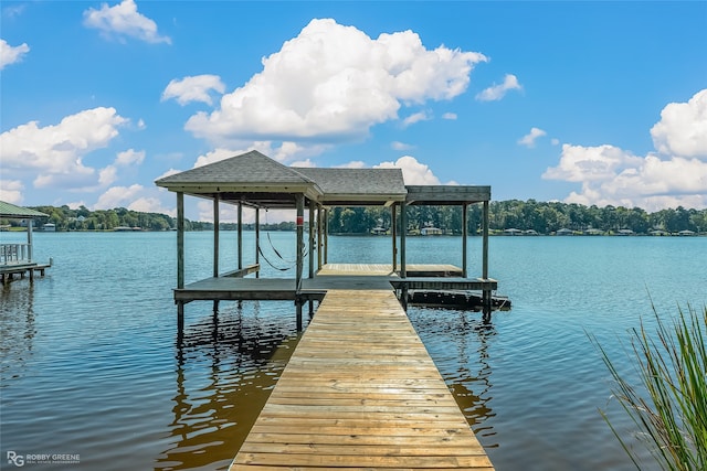 dock area featuring a water view