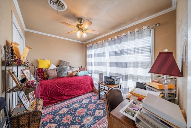 bedroom featuring multiple windows and ornamental molding