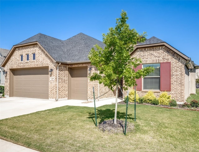 view of front of home featuring a garage and a front lawn