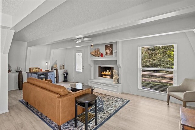 315 Highlander Hts, Hideaway, TX 75771 - living area with plenty of natural light, a ceiling fan, wood finished floors, and a textured ceiling