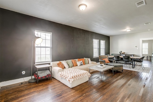 living room featuring hardwood / wood-style floors and a wealth of natural light