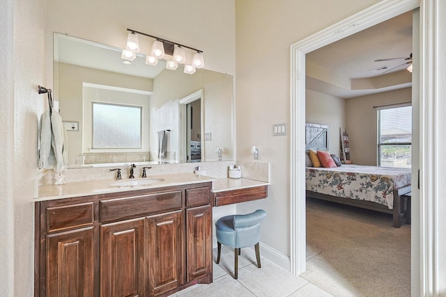 bathroom with vanity and ceiling fan