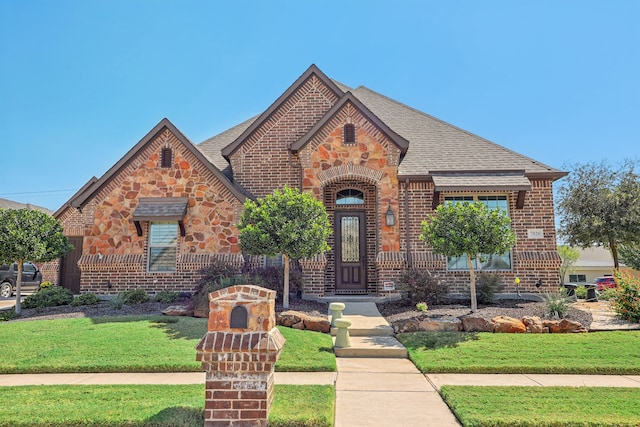 english style home with a front yard