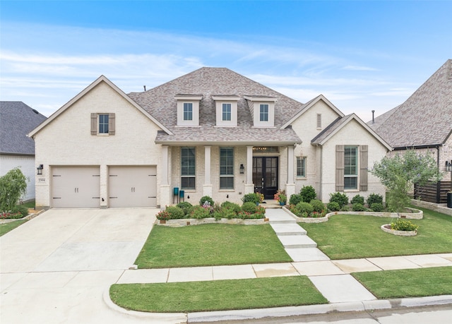 view of front of house featuring a front yard and a garage