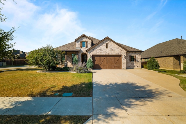 view of front facade with a garage and a front lawn