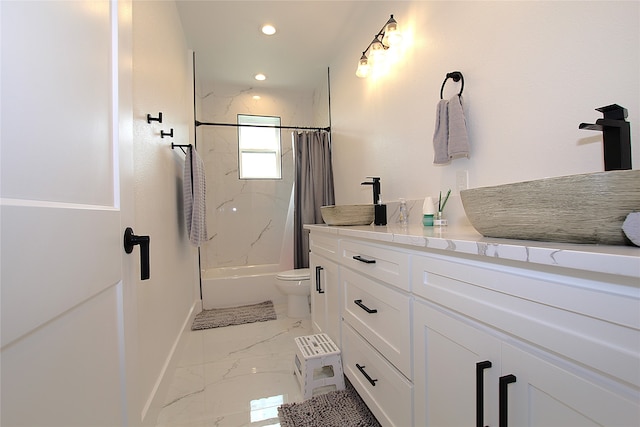 bathroom featuring walk in shower, vanity, and toilet