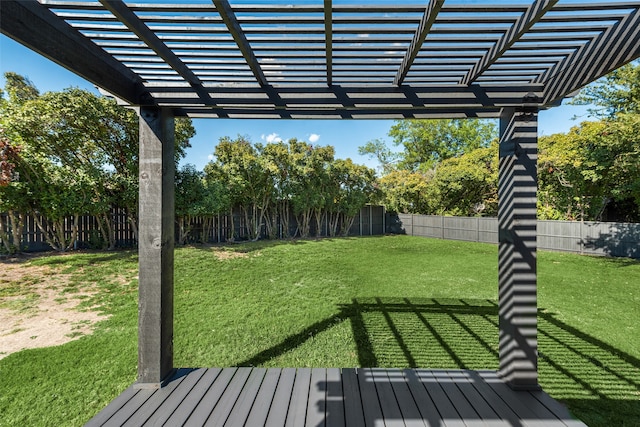 view of yard with a pergola and a deck