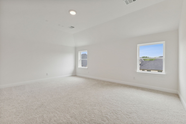 carpeted empty room with a healthy amount of sunlight and lofted ceiling