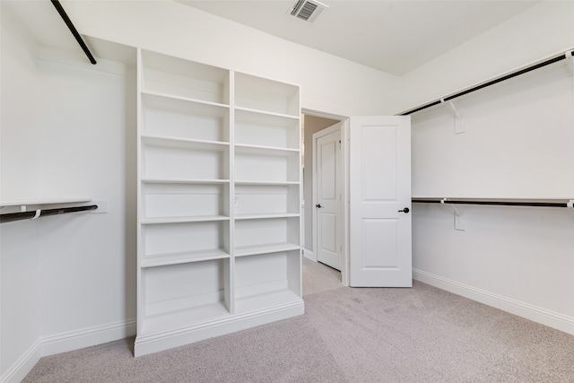 spacious closet featuring light carpet