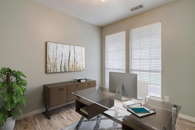 office area featuring light hardwood / wood-style flooring