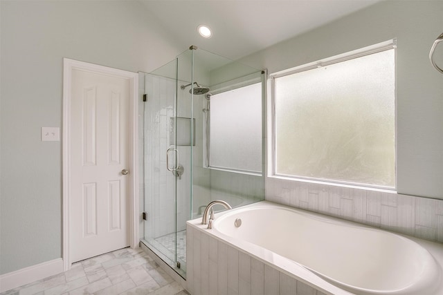 bathroom with independent shower and bath