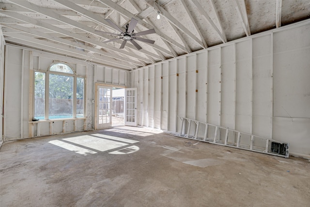 empty room with concrete flooring and ceiling fan