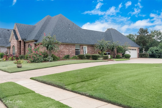 view of front facade featuring a front lawn and a garage