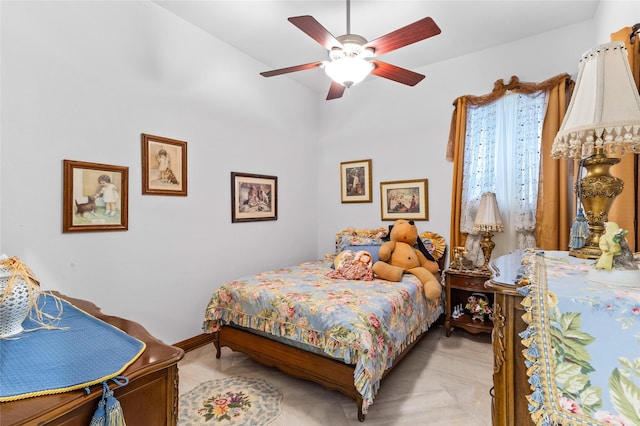 bedroom featuring ceiling fan