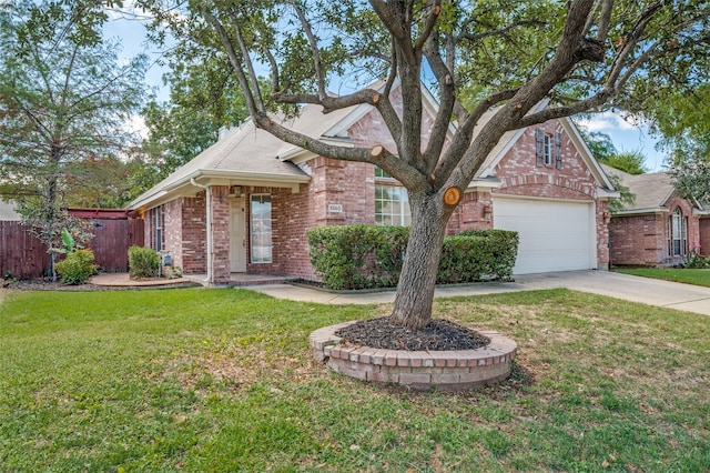 ranch-style home featuring a front yard and a garage