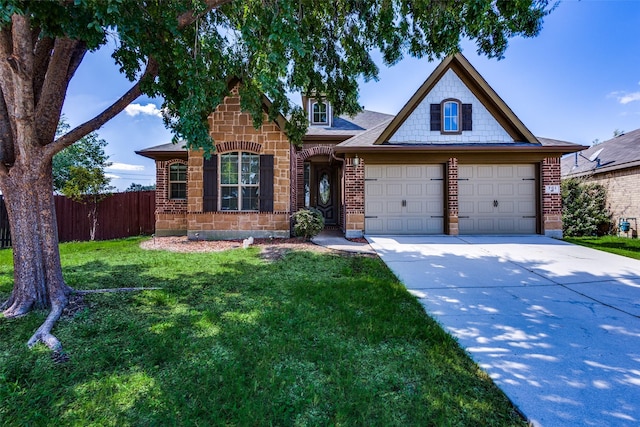 view of front of house featuring a garage and a front lawn