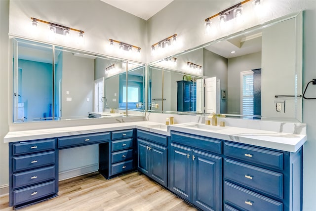 bathroom with wood-type flooring and vanity