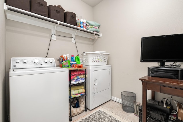 641 Fletcher Dr, Fate, TX 75087 - washroom with separate washer and dryer, baseboards, laundry area, and light tile patterned floors