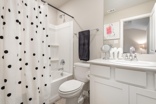 641 Fletcher Dr, Fate, TX 75087 - full bathroom with shower / bath combo, visible vents, toilet, and vanity
