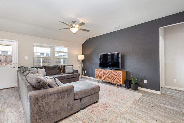 641 Fletcher Dr, Fate, TX 75087 - living area with baseboards, a ceiling fan, wood finished floors, and visible vents