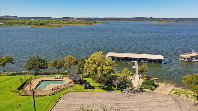 exterior space with a water view