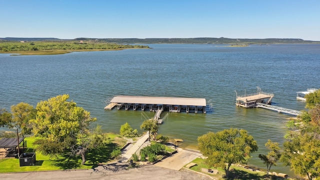 dock area featuring a water view