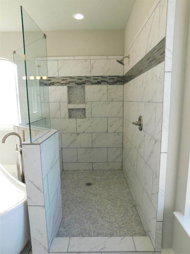 bathroom with plus walk in shower