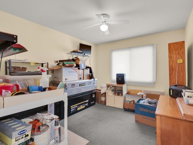 bedroom featuring ceiling fan and light colored carpet